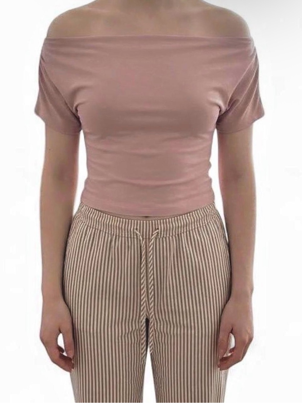 Off-the-Shoulder Crop Top in Mauve Pink